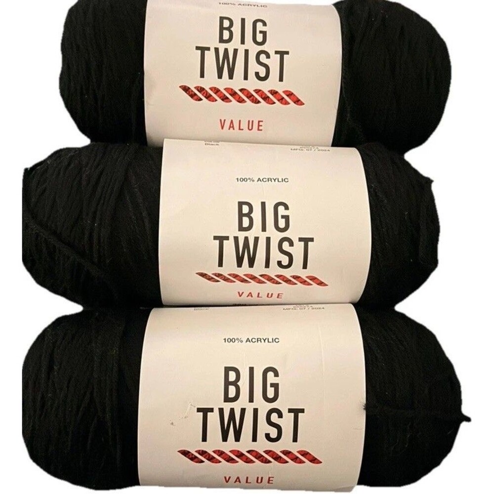 Big Twist Value Black Yarn Lot – 3 Skeins Medium Weight #4 380 yd 6 oz Acrylic